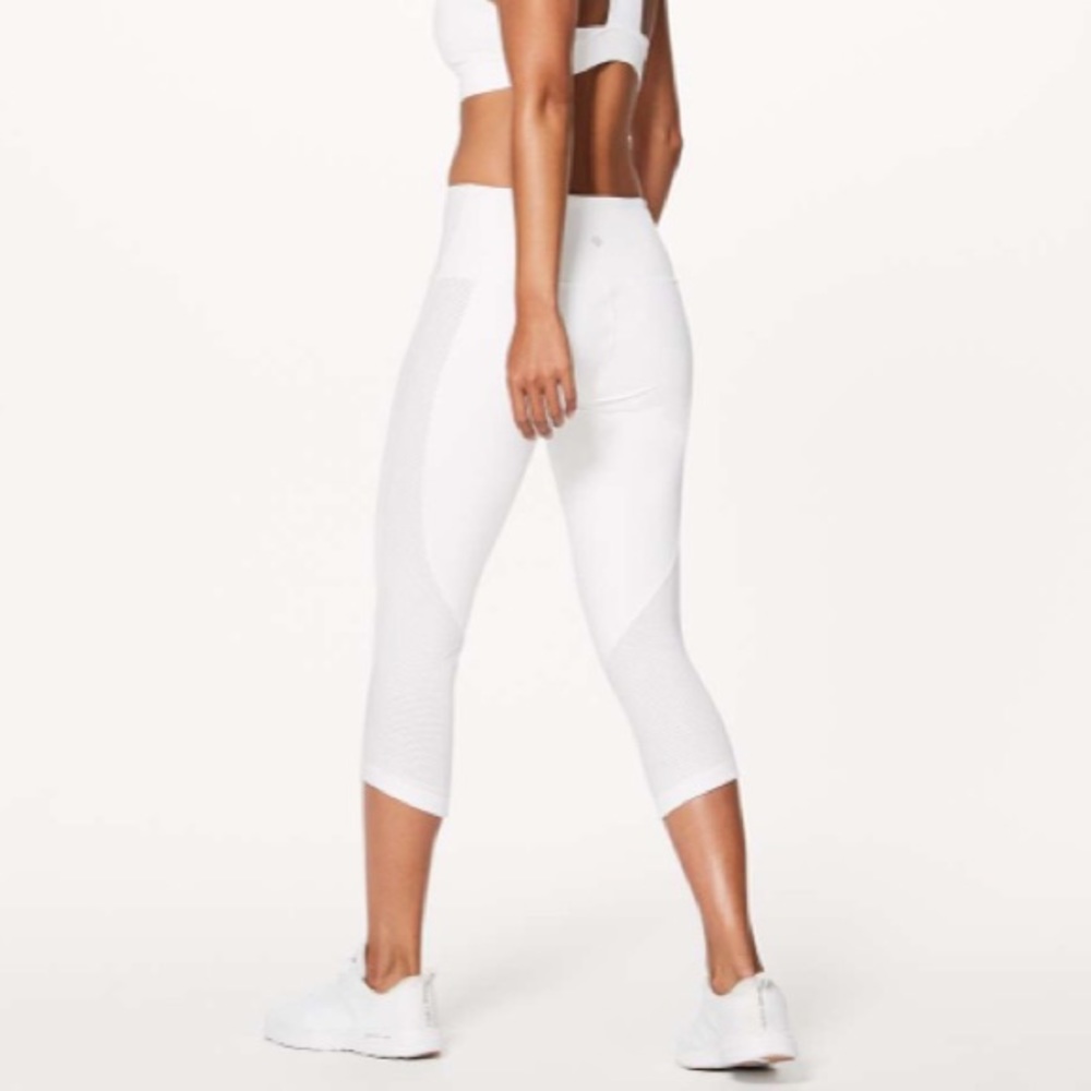 LULULEMON WHITE CROP MESH LEGGINGS